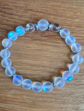 Frosted Aura Quartz Beads Bracelet, Stretch, Hand Crafted